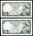 1954. 5 pesetas. (Ed. D67). 22 de julio, Alfonso X el Sabio. Pareja correlativa, sin serie. S/C-.
