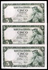 1954. 5 pesetas. (Ed. D67a). 22 de julio, Alfonso X. Trío correlativo, serie R. S/C-.