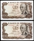 1970. 100 pesetas. (Ed. D73a). 17 de noviembre, Falla. Pareja correlativa, serie F. S/C-.