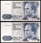 1985. 10000 pesetas. (Ed. E7). 24 de septiembre, Juan Carlos I/Felipe. Pareja correlativa, sin serie. S/C.