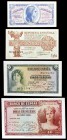 1935-1937. 50 céntimos, 1, 5 y 10 pesetas. Lote de 4 billetes. A examinar. S/C-.