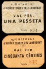 Aigüestoses del Llobregat. 50 céntimos y 1 peseta. (T. 45 y 46). Lote de 2 cartones, serie completa. Raros. MBC-/MBC.