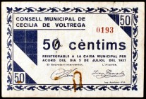 Cecília de Voltregà. 50 céntimos. (T. 919). Nº 193. Con marca de grapa. Muy raro. MBC-.