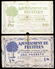 Fruiters. 50 céntimos y 1 peseta. (T. 1233 y 1234). Lote de 2 billetes, uno con reparaciones. Raros. BC.