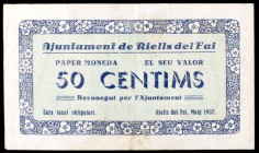 Riells del Fai. 50 céntimos. (T. 2446b). Nº 0190. Raro. MBC-.