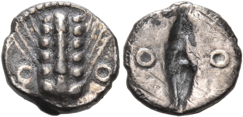 LUCANIA. Metapontum. Circa 510-480 BC. Diobol (Silver, 10 mm, 0.76 g, 12 h). Six...