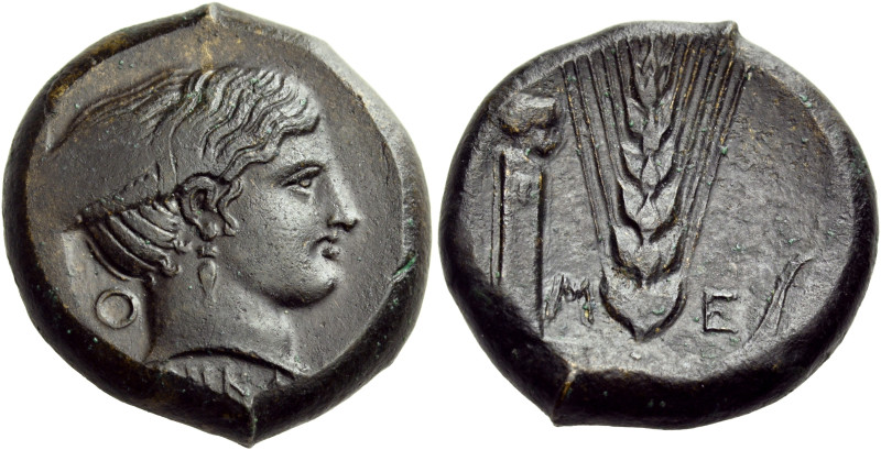 LUCANIA. Metapontum. Circa 425-350 BC. Obol (Bronze, 21.5 mm, 9.64 g, 12 h). Hea...