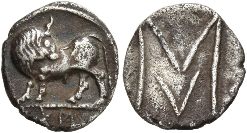 LUCANIA. Sybaris. Circa 550-510 BC. Obol (Silver, 10 mm, 0.43 g, 11 h). YM Bull ...