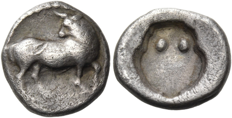 LUCANIA. Sybaris. Circa 510-475 BC. Triobol (Silver, 11.5 mm, 1.16 g, 5 h). Bull...