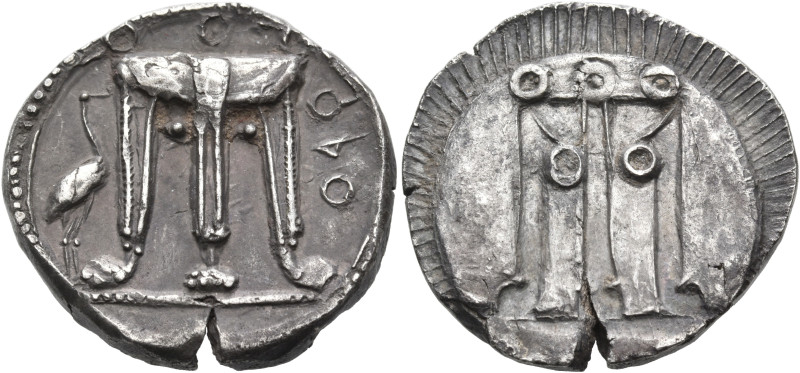 BRUTTIUM. Kroton. Circa 480-430 BC. Stater (Silver, 22.5 mm, 7.76 g, 12 h). ϘΡΟ ...