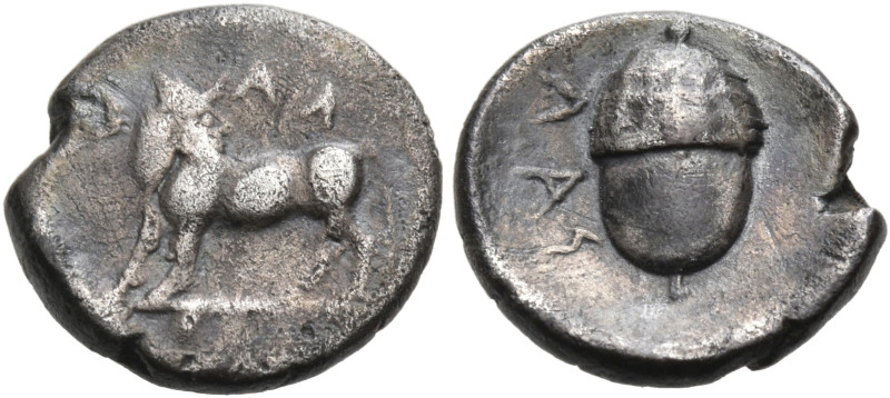 BRUTTIUM. Laos. Circa 480-460 BC. Triobol (Silver, 11 mm, 1.05 g, 12 h). ΛΑ - Σ ...