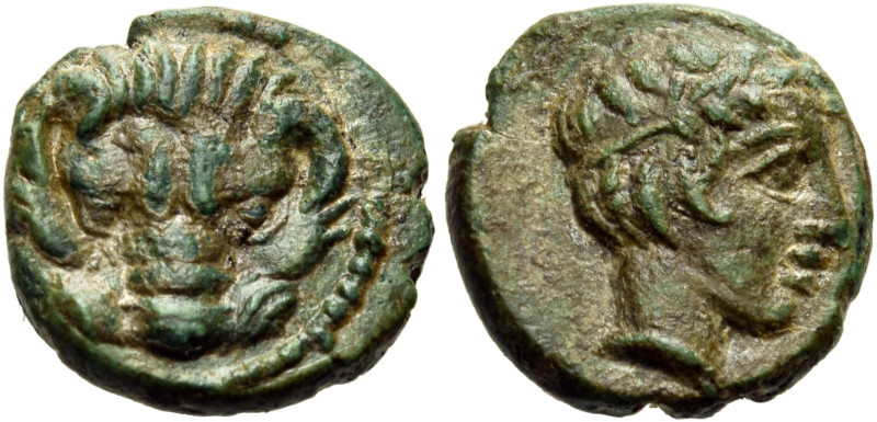 BRUTTIUM. Rhegion. Circa 415/10-387 BC. AE (Bronze, 12 mm, 1.66 g, 3 h). Lion's ...