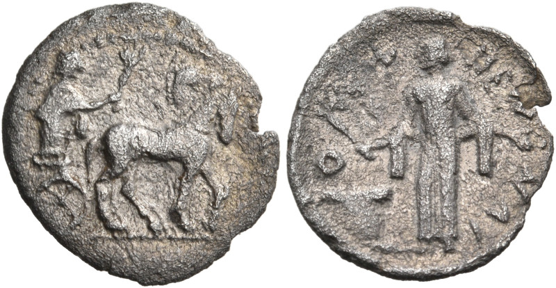 SICILY. Enna. Circa 450-440 BC. Litra (Silver, 13 mm, 0.61 g, 7 h). Demeter, dra...