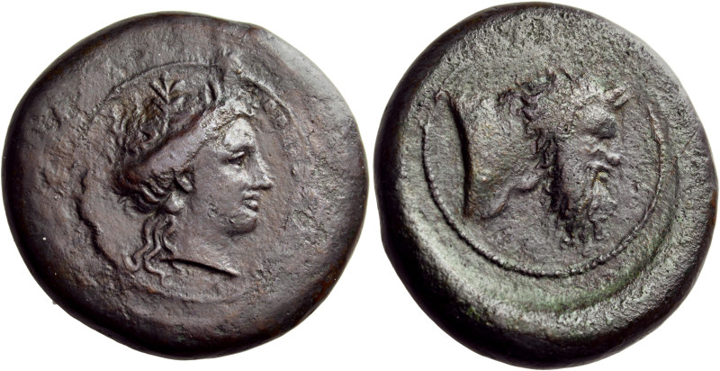 SICILY. Herbessos. 339-336 BC. Litron (Bronze, 29 mm, 18.47 g, 3 h), overstruck ...