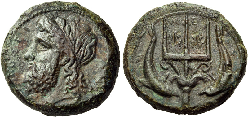 SICILY. Messana. 338-318 BC. Dilitron (Bronze, 25 mm, 13.43 g, 5 h). ΠΟΣΕΙ - [Δ]...