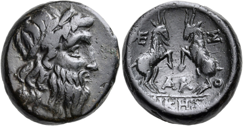 MACEDON. Thessalonica. After 148 BC. (Bronze, 20 mm, 6.94 g, 12 h). Laureate hea...