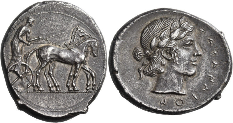 SICILY. Katane. Circa 450-405 BC. Tetradrachm (Silver, 29 mm, 16.89 g, 3 h), 450...