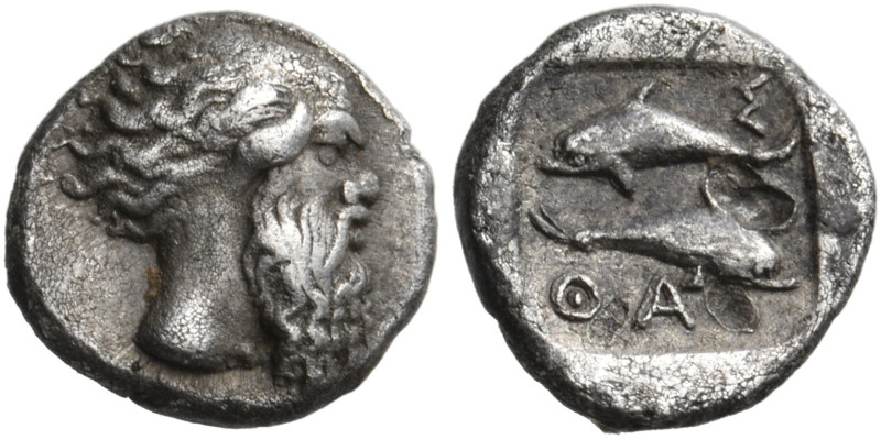 ISLANDS OFF THRACE, Thasos. Circa 411-404 BC. Hemiobol (Silver, 8 mm, 0.46 g, 9 ...