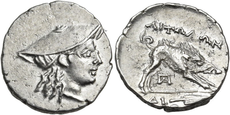 AITOLIA, Aitolian League. Circa 205-150 BC. Triobol (Silver, 15.5 mm, 2.40 g, 3 ...