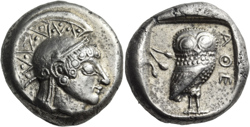 ATTICA. Athens. Circa 500-490 BC. Tetradrachm (Silver, 23 mm, 16.87 g, 6 h). Hea...