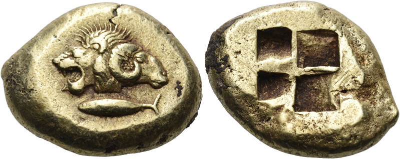 MYSIA. Kyzikos. Circa 500-450 BC. Stater (Electrum, 22 mm, 16.08 g). Conjoined h...