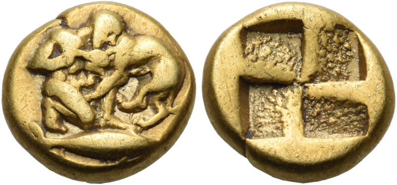 MYSIA. Kyzikos. Circa 450-330 BC. Hemihekte (Electrum, 9 mm, 1.26 g). Herakles c...