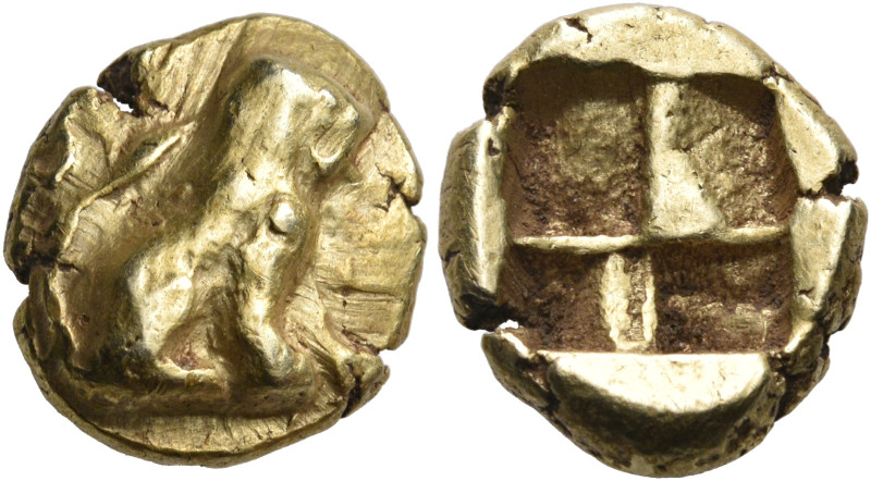 IONIA. Uncertain mint. Circa 600-550 BC. Hekte (Electrum, 11.5 mm, 2.61 g). Lion...