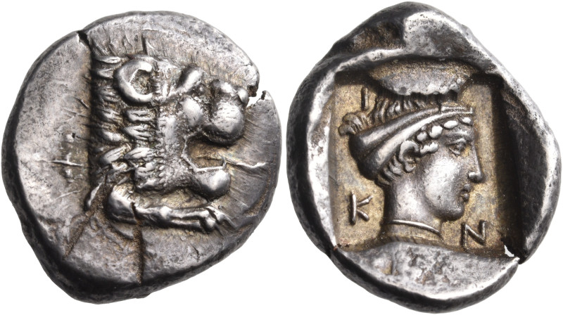 CARIA. Knidos. Circa 404-395 BC. Drachm (Silver, 21.5 mm, 6.17 g, 6 h). Forepart...