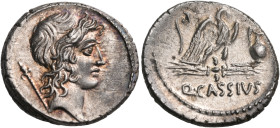 Q. Cassius Longinus, 55 BC. Denarius (Silver, 18 mm, 3.82 g, 6 h), Rome. Head of Genius Populi Romani to right; behind, scepter. Rev. Q·CASSIVS Eagle ...