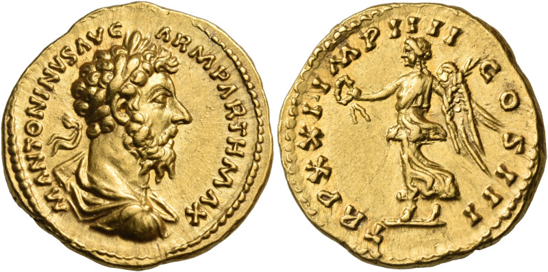 Marcus Aurelius, 161-180. Aureus (Gold, 21 mm, 7.22 g, 12 h), Rome, 166-167. M A...