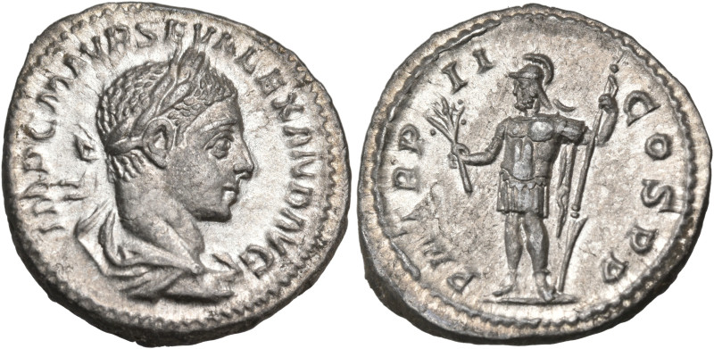 Severus Alexander, 222-235. Denarius (Silver, 20 mm, 2.98 g, 6 h), Rome, 223. IM...