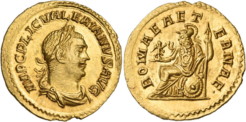 Valerian I, 253-260. Aureus (Gold, 20 mm, 3.01 g, 6 h), Samosata, 255-256. IMP C...