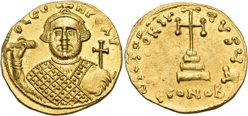 Leontius, 695-698. Solidus (Gold, 21 mm, 4.47 g, 7 h), Constantiople, A = 1st of...