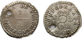 Argentina Córdoba Confederate Province 1850 ½ Real Silver Córdoba Mint 1.5g VF Holed KM 29 CJ 60 CJ 62 CJ 67 CJ 70
