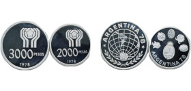 Argentina Federal Republic 1978 2000 & 3000 Pesos (World Football Championship, 2 Lots) Silver (.900) (Ag 900 Cu 100) Santiago Mint PF