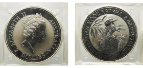 Australia Commonwealth 1992 2 Dollars - Elizabeth II (3rd Portrait - Australian Kookaburra) Silver (.999) Perth Mint (84782) 62.207g BU KM 179