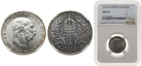 Austria Austro-Hungarian Empire 1914 1 Corona - Franz Joseph I Silver (.835) Vienna Mint (37897000) 5g NGC MS 64 KM 2820 Schön 19