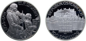 Austria Second Republic 1991 100 Schilling (Mozart - Salzburg) Silver (.900) (Copper .100) Vienna Mint (100000) 20g PF KM 2996