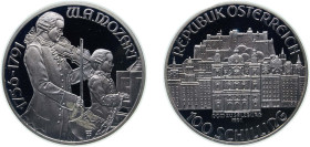 Austria Second Republic 1991 100 Schilling (Mozart - Salzburg) Silver (.900) (Copper .100) Vienna Mint (100000) 20g PF KM 2996