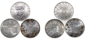 Austria Second Republic 1957-1970 25 Schilling (3 Lots) Silver (.800) (Copper .200) Vienna Mint BU