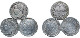 Belgium & France 1833-1851 5 Francs (3 Lots) Silver VF
