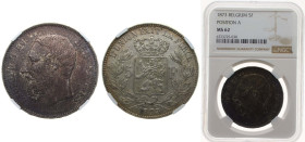 Belgium Kingdom 1873 5 Francs - Léopold II (small head) Silver (.900) (10% copper) Brussels Mint (22340959) 25g NGC MS 62 KM 24 LA BFM-127