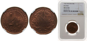 Bolivia Republic 1942 50 Centavos Brass (95% Copper, 5% Zinc) Philadelphia Mint (5317155) 5.1g NGC MS 64 RB KM 182a Schön 13