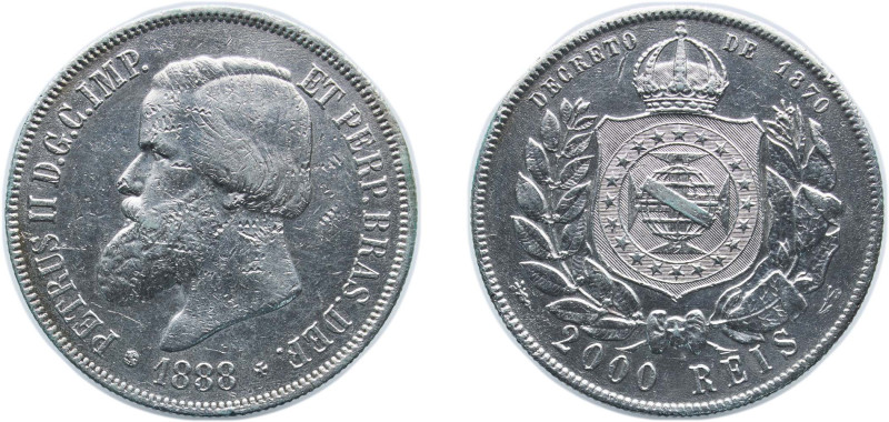 Brazil Empire 1888 2000 Réis - Pedro II Silver (.917) (746788) 25.5g VF KM 485