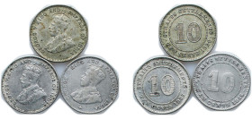 British Malaysia Straits Settlements British colony 1918-1927 10 Cents - George V (3 Lots) Silver VF