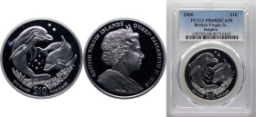 British Virgin Islands British Overseas Territory 2006 10 Dollars - Elizabeth II (Dolphins) Silver (.999) Pobjoy Mint (10000) 31.1g PCGS PR 68 KM 549