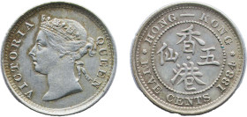 China Hong Kong British colony 1884 5 Cents - Victoria Silver (.800) Royal Mint (Tower Hill) (960000) 1.358g AU KM 5