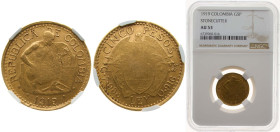 Colombia Republic 1919 5 Pesos Gold (.917) (2181000) 8g NGC AU 53 KM 195 Schön 19