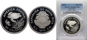 Costa Rica Second Costa Rican Republic 1974 50 Colones (Green turtles) Silver (.925) Royal Mint (11000) 28.28g PCGS PR 68 KM 200a