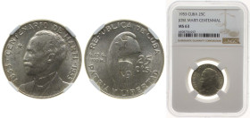 Cuba First Republic 1953 25 Centavos (José Martí) Silver (.900) (silver 90%, copper 10%) Philadelphia Mint (19000000) 6.25g NGC MS 63 KM 27 Y 21 Schön...